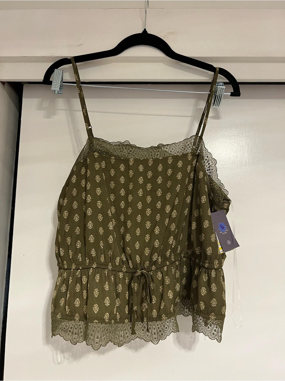 Auden Olive Green Printed Lace-Trim Camisole